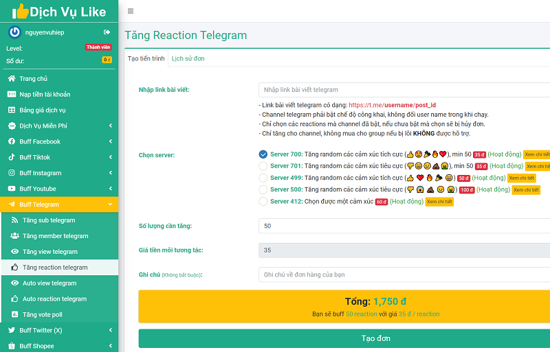 Dịch vụ tăng reaction Telegram uy tín giá rẻ