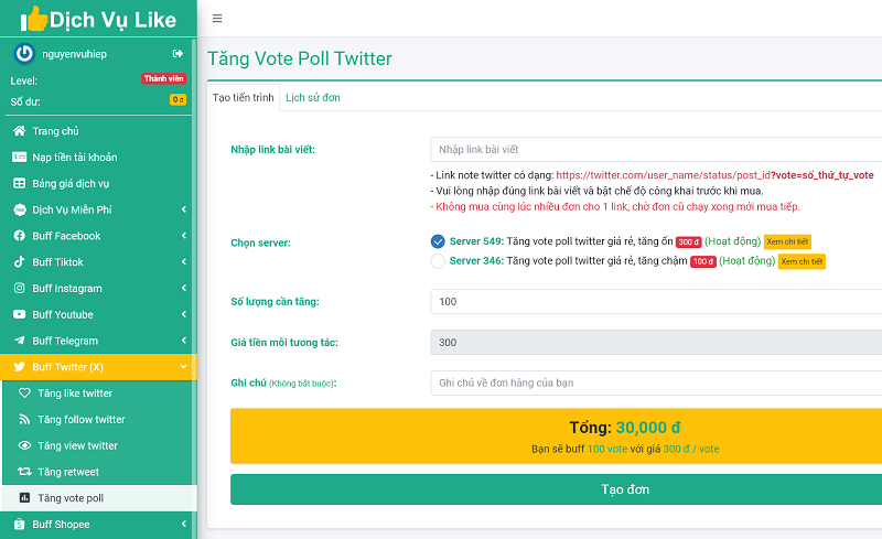 Dịch vụ tăng vote poll Twitter của Dichvulike