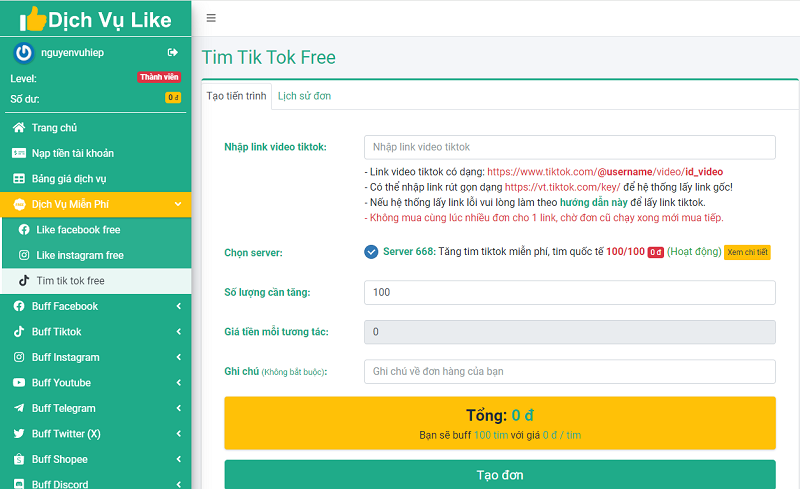 Web tăng tim Tiktok Miễn phí - App tăng tim Tiktok free